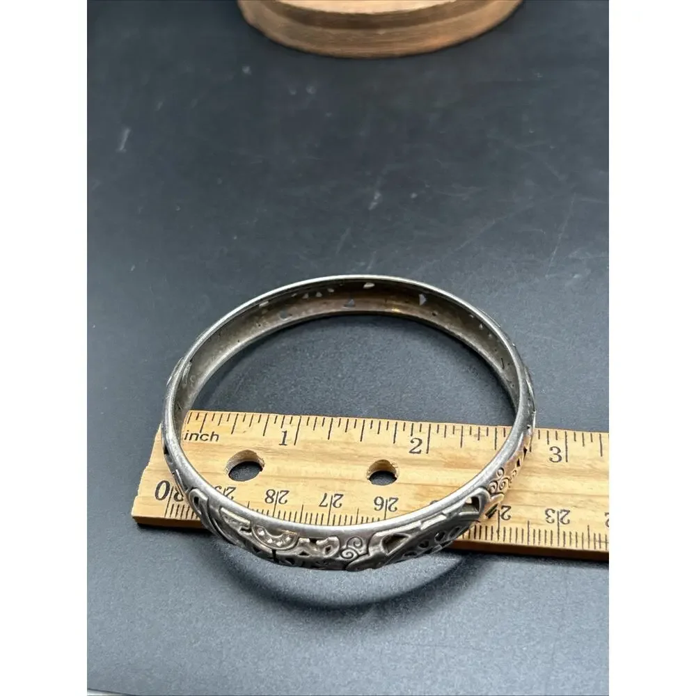 Brighton Silver Plate Scrolled Bangle Bracelet Size 7.5 Reticulated